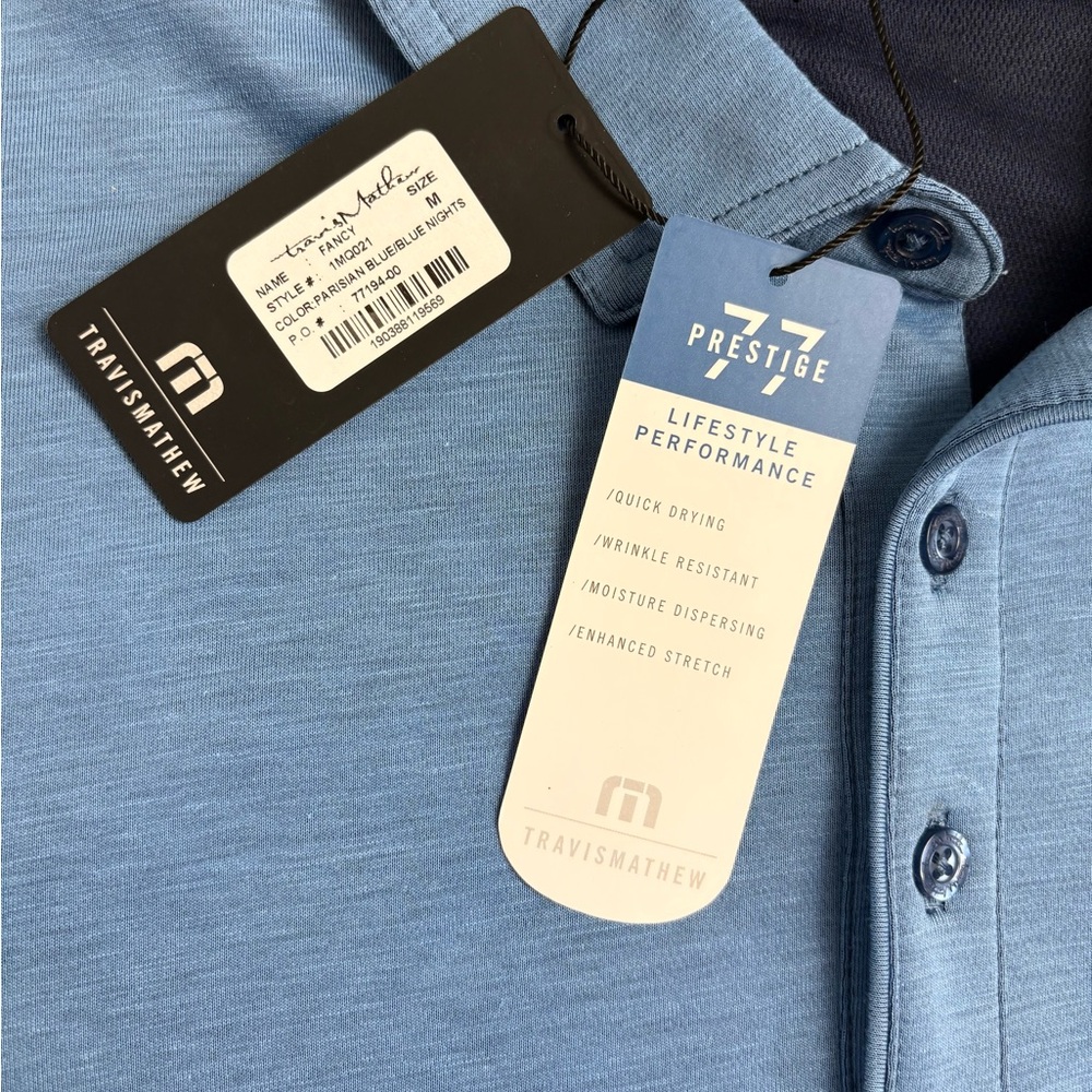TravisMathew Blue Performance Polo NWT Size Medium Golf Shirt - Picture 5 of 6